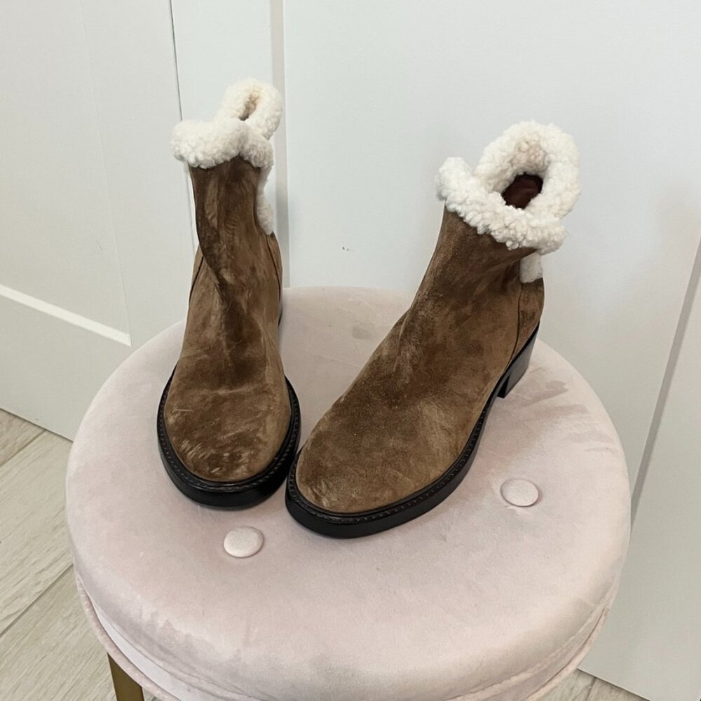 Sigerson Morrison Brown Suede & Sherpa Ankle Booties Size 38